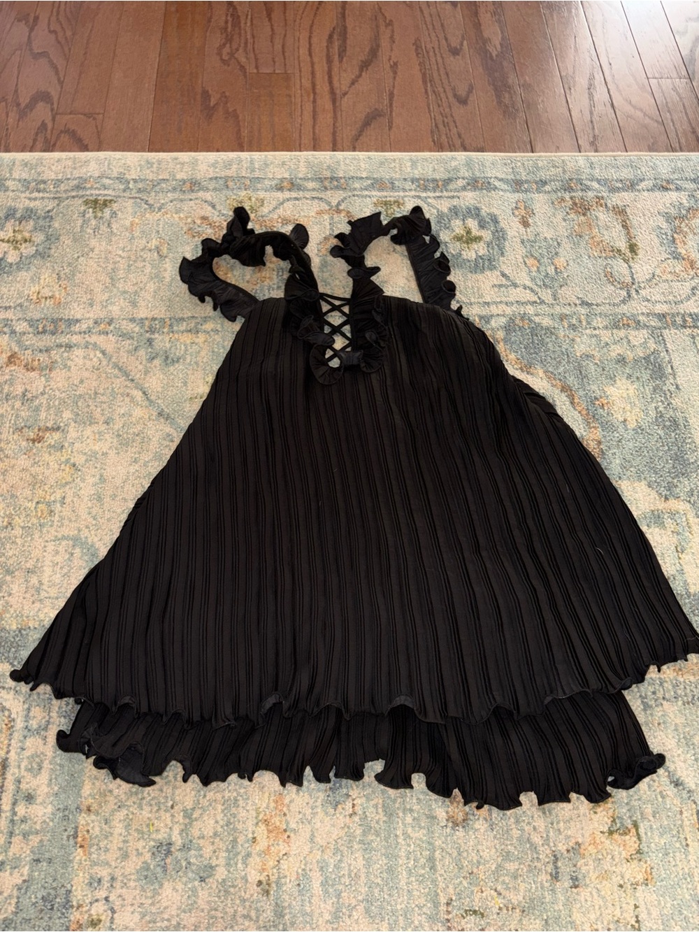Elliatt Black Pleated Ruffle Dress with Lace-Up Detail NWT